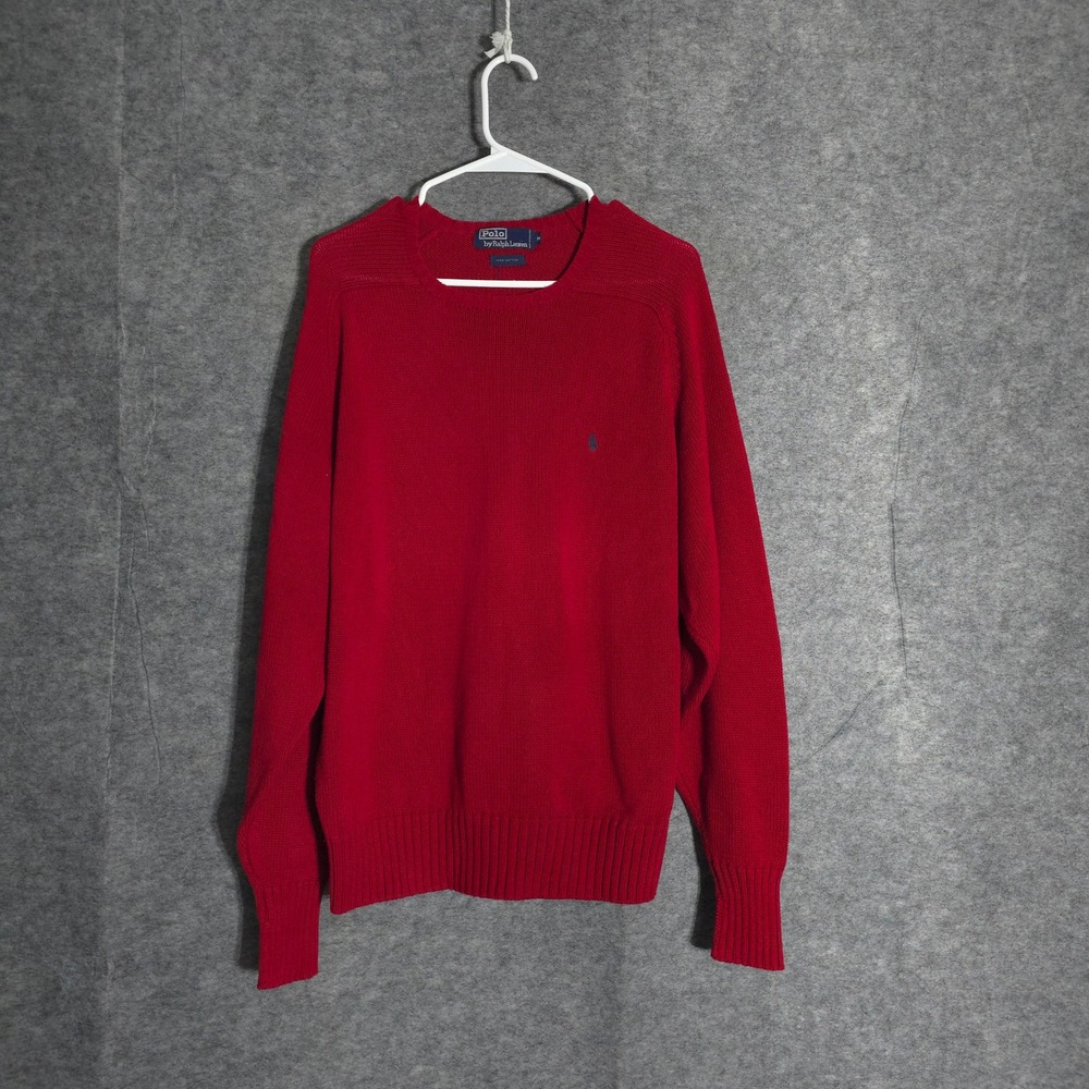 Polo Ralph Lauren Sweater Mens M Red Cotton Shaker Knit Crewneck Pony Logo 15318